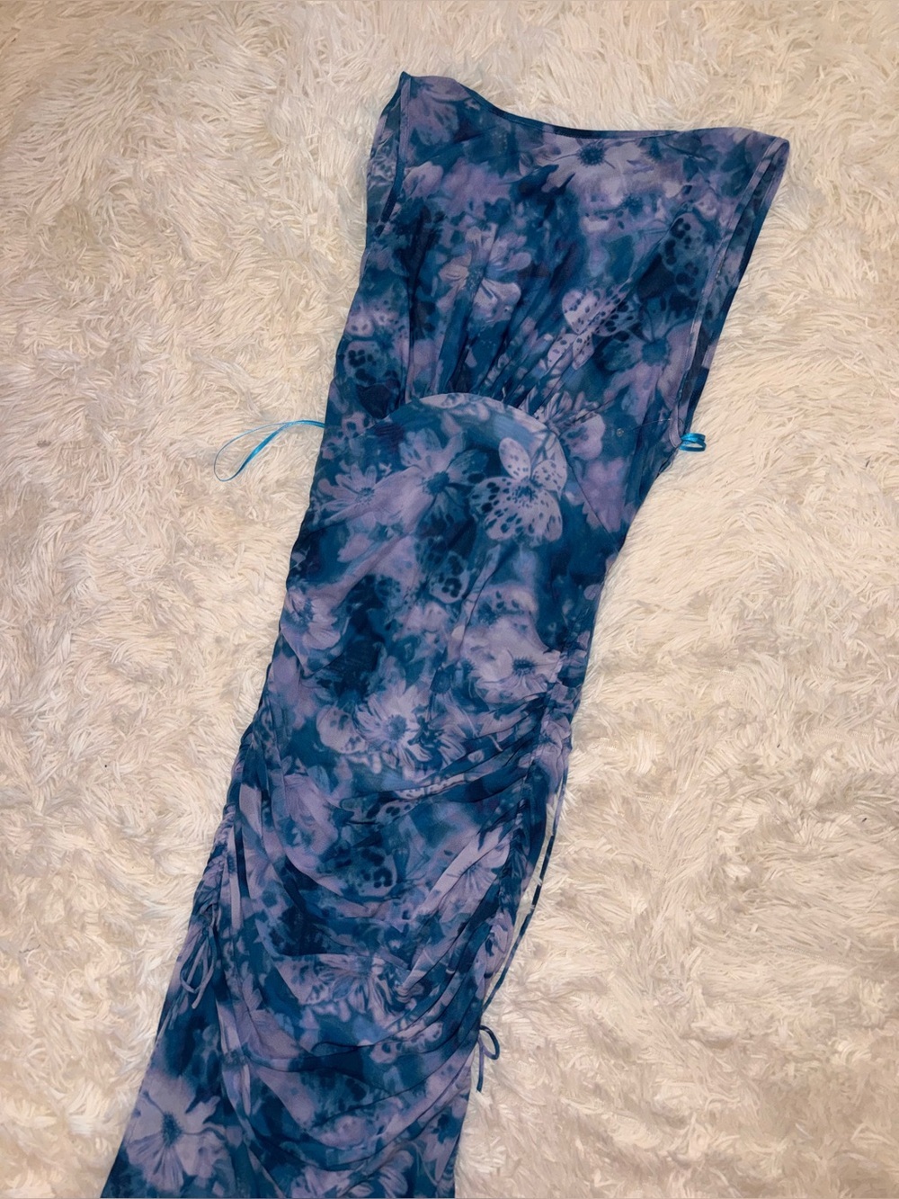 NEW FREE PEOPLE take me away mesh open back midi dress blue indigo combo sz S - Picture 5 of 8
